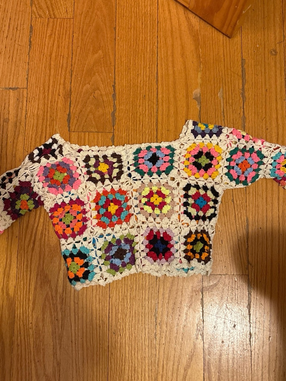 Handmade Multicolor Crochet Women’s Sweater - White Trim